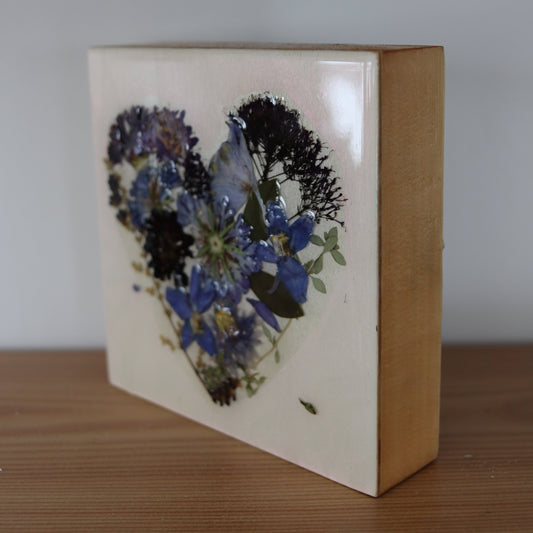 Herbarium Heart - Delphinium & Pincushion Flower
